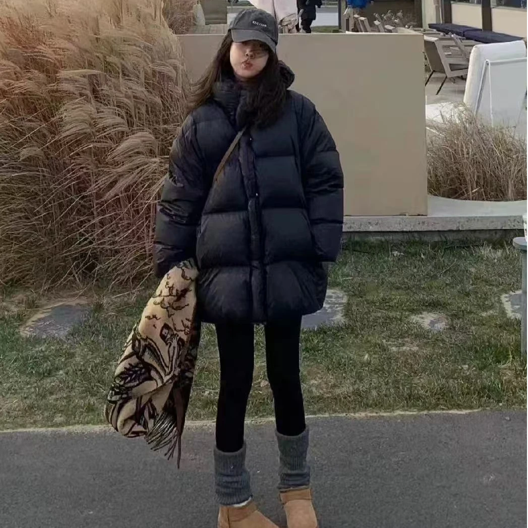 黑色中长款棉服女冬季2024新款独特外套超好看高级感炸街小个子