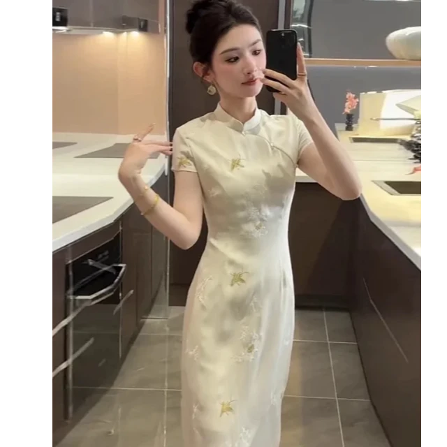 【壹壹专属】圆领提花短袖新中式修身旗袍裙LSQ234839