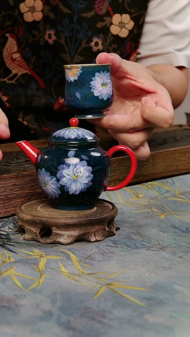 亘古茶具柴烧精品@手绘小雏菊一壶一杯