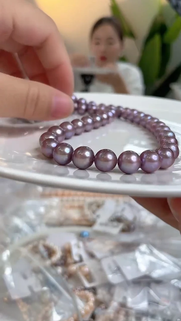 项链未镶嵌淡水珍珠590   8-9mm妖紫色系项链