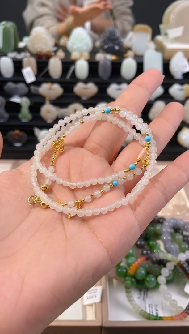 【闪购商品】和田玉颈饰未镶嵌白玉设计款小米珠链卡4mm