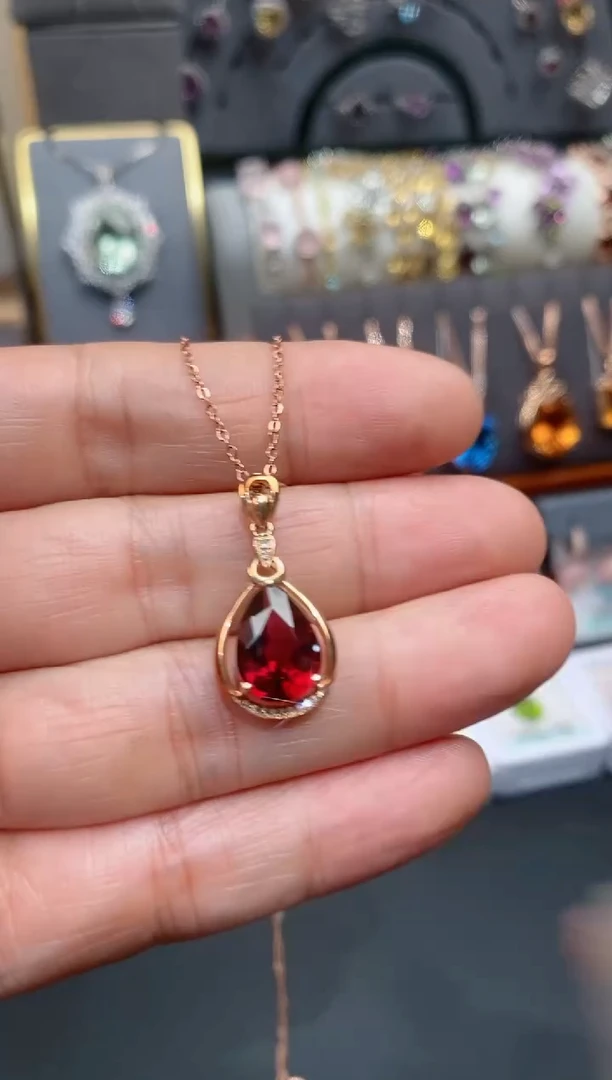 【闪购商品】石榴石吊坠18K金镶嵌石榴石吊坠 不含链