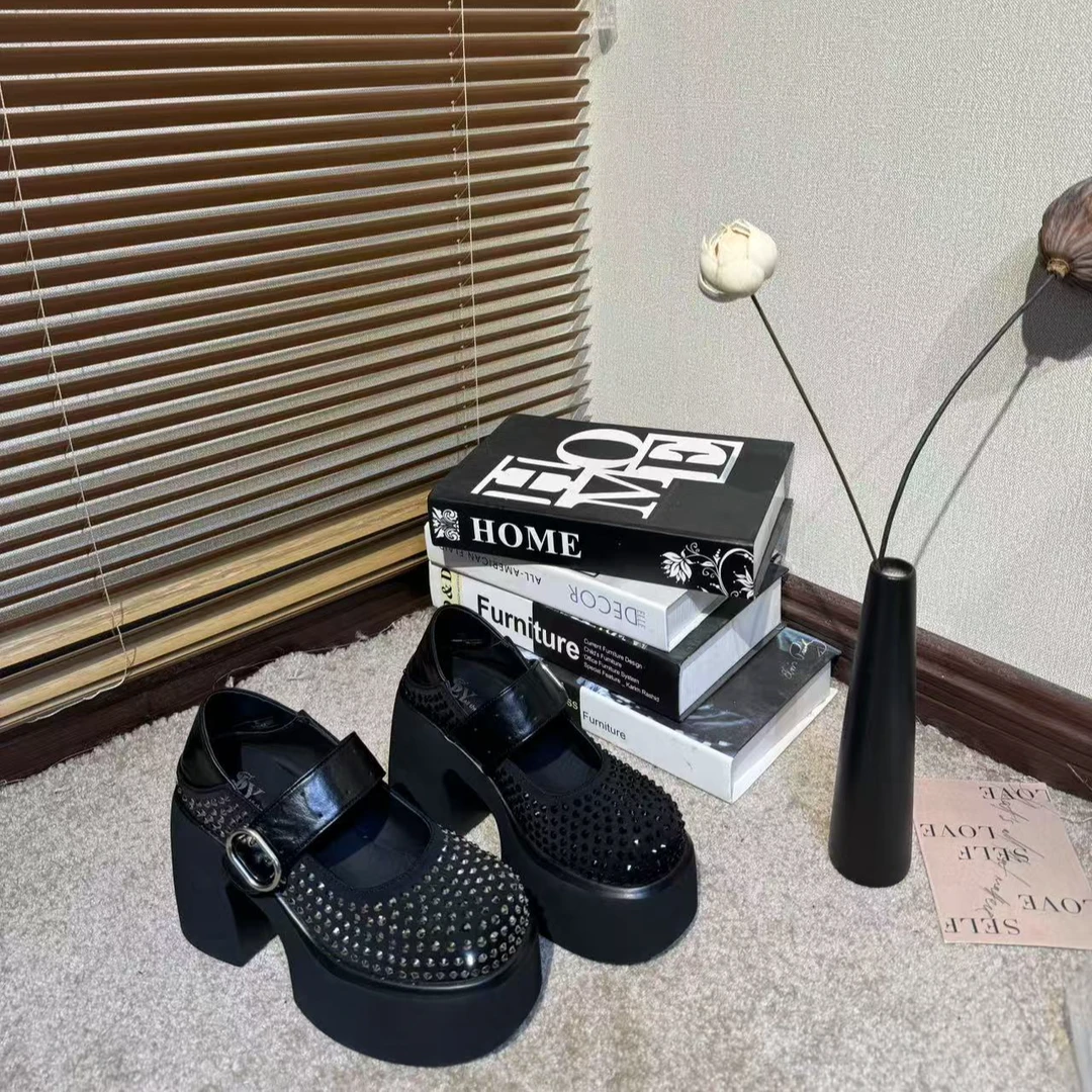 唐小肉潮搭厚底乐福鞋休闲小个子增高满钻小众款单鞋2918-6两穿