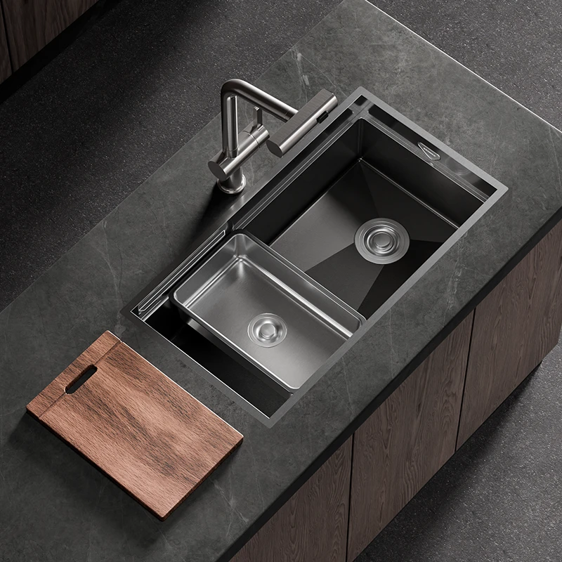 HIGOLD/悍高石纹双阶加厚不锈钢手工大单槽厨房洗菜盆多功能水槽