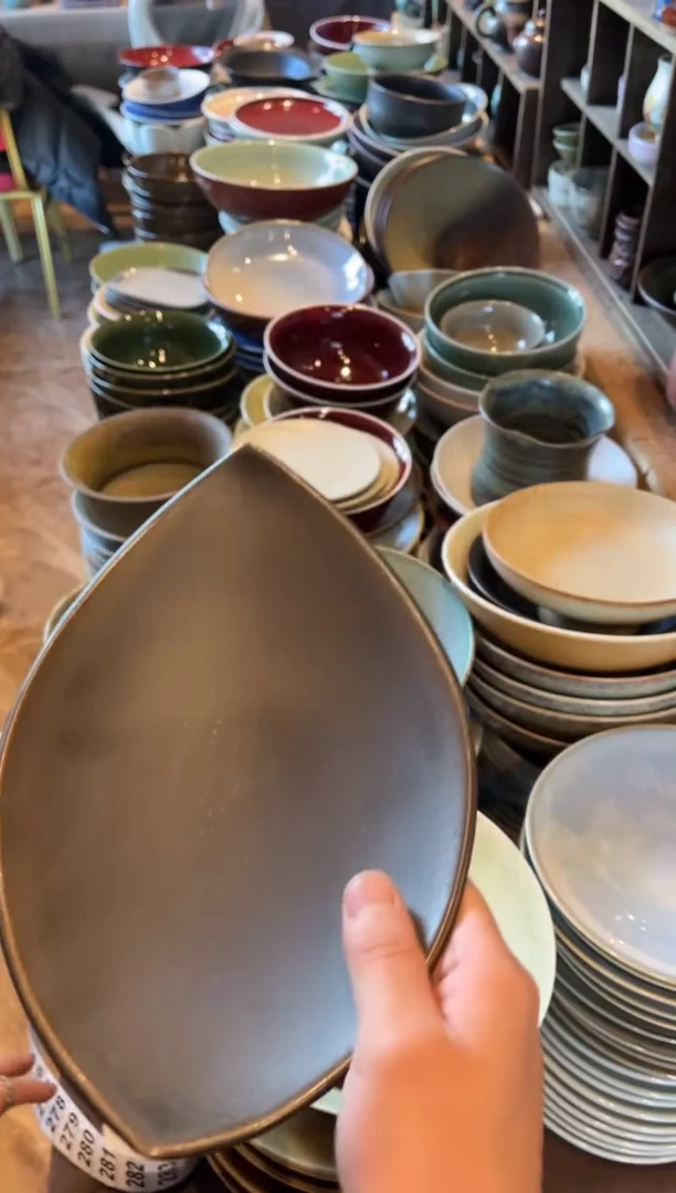 【闪购商品】瓷片272  银兔毫叶子盘1个