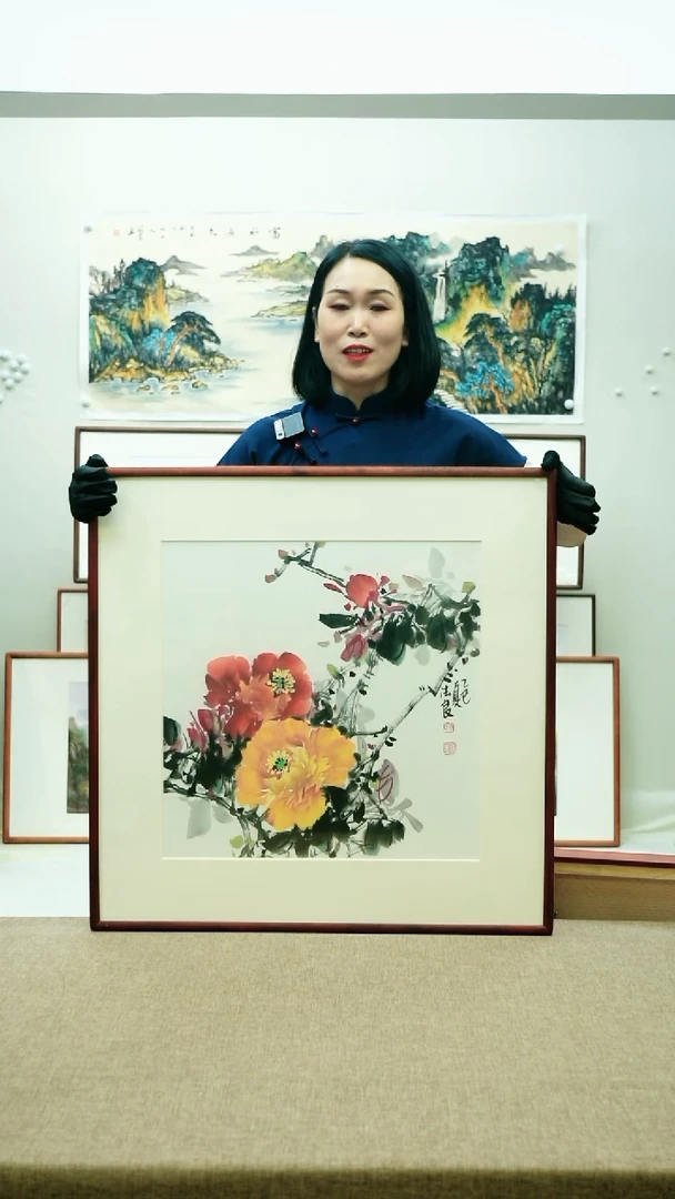 国画70*70李法良手绘花鸟带框