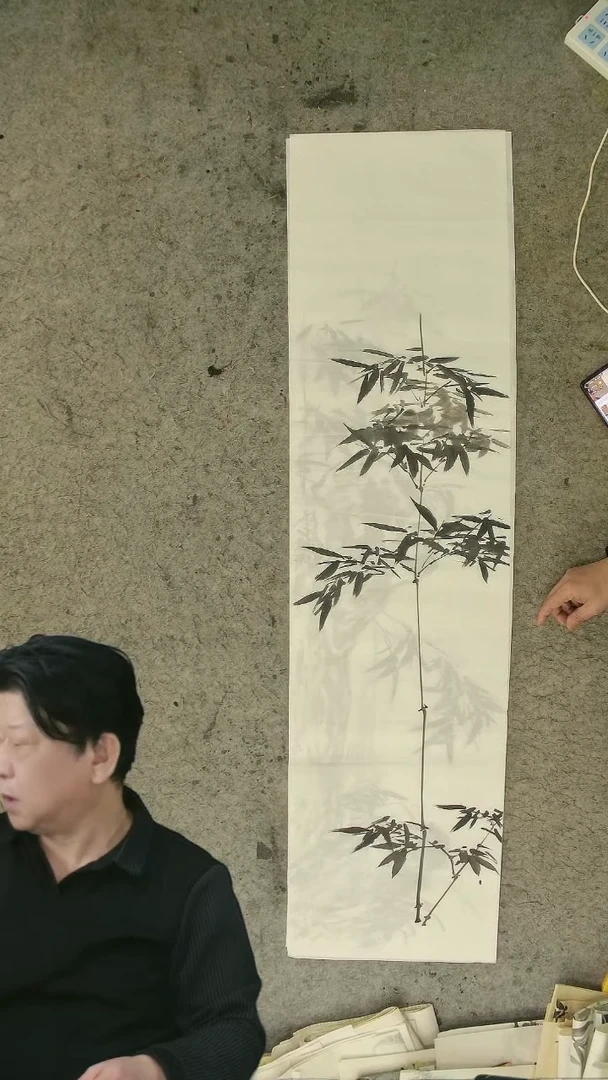 国画四尺对开  墨竹条屏 34*138cm
