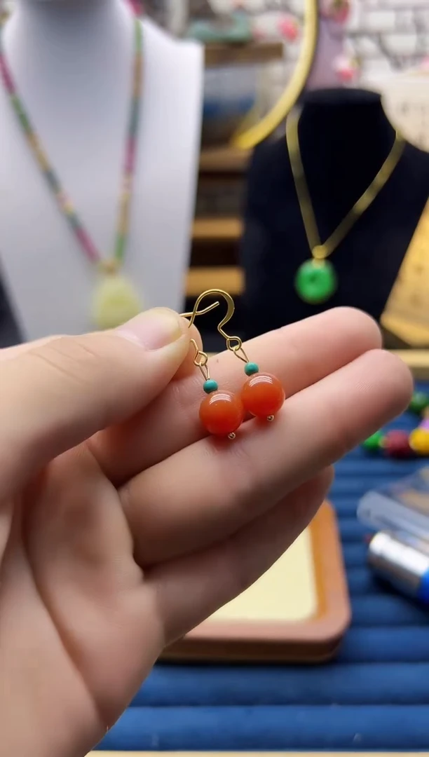 【闪购商品】南红玛瑙耳饰14K金镶嵌E228