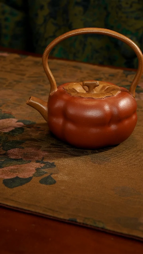 茶壶紫砂光素柿子提梁壶