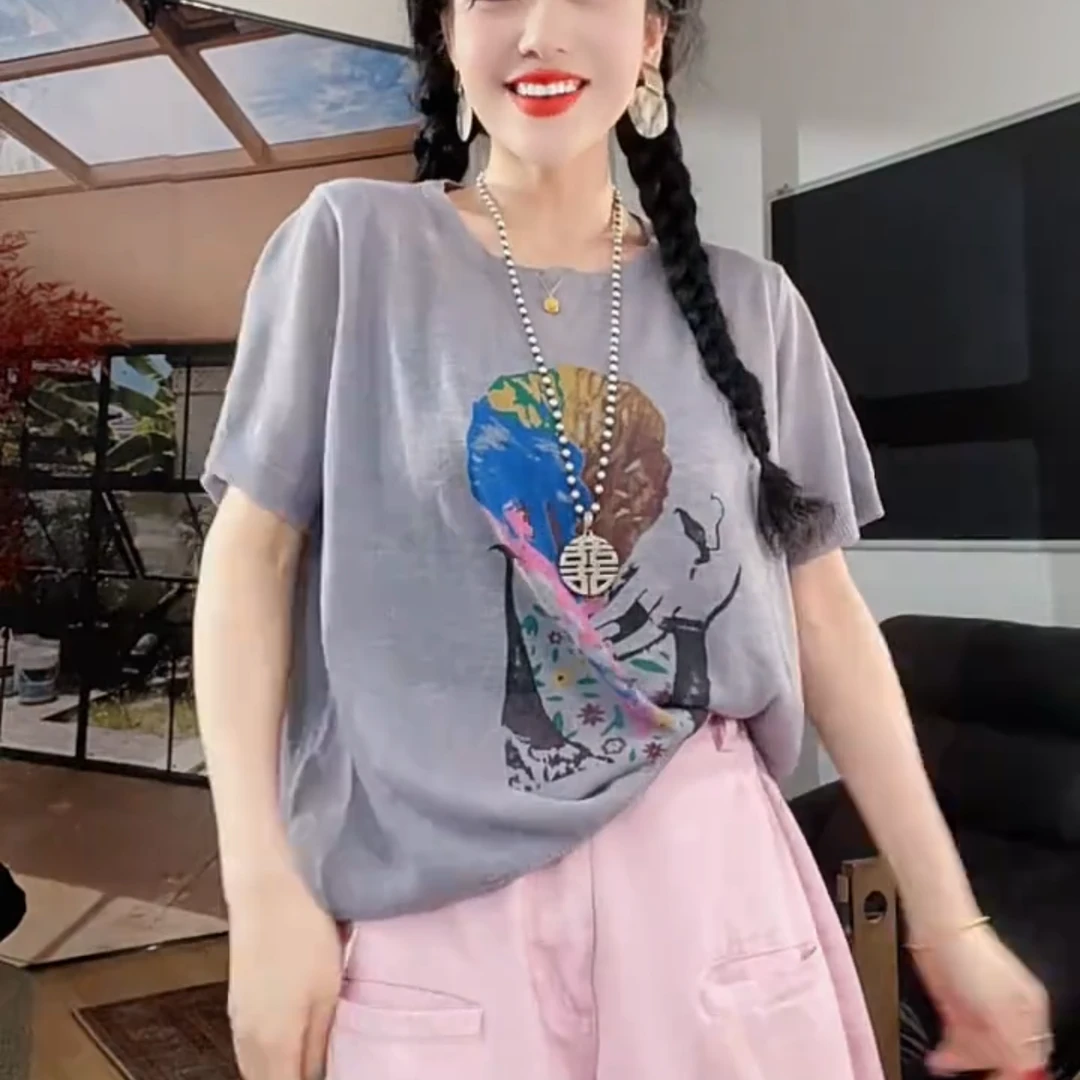 夏季新款圆领设计感短袖上衣高级感气质时尚百搭显瘦薄款透气T恤