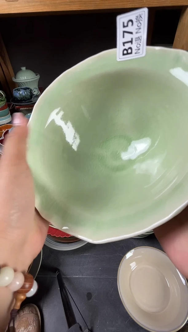 瓷片b175微暇福利春草绿贝壳碗