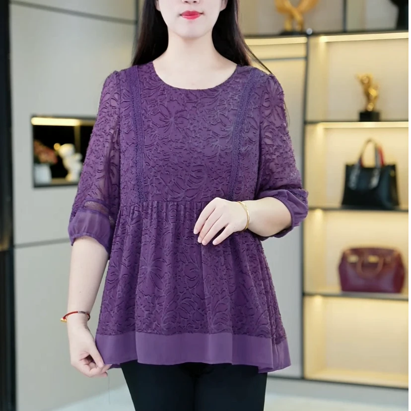 丹思慕大码女装2025年夏季新款显瘦遮肉宽松遮肚洋气薄款ZB6896