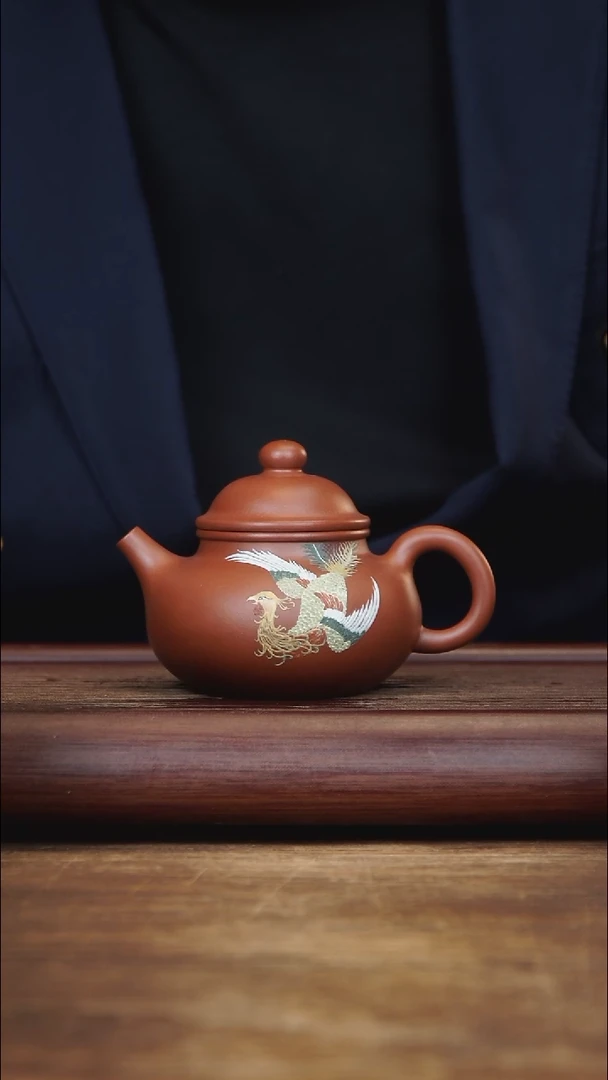 茶壶紫砂210ml 泥绘 全手容天 家藏清水泥