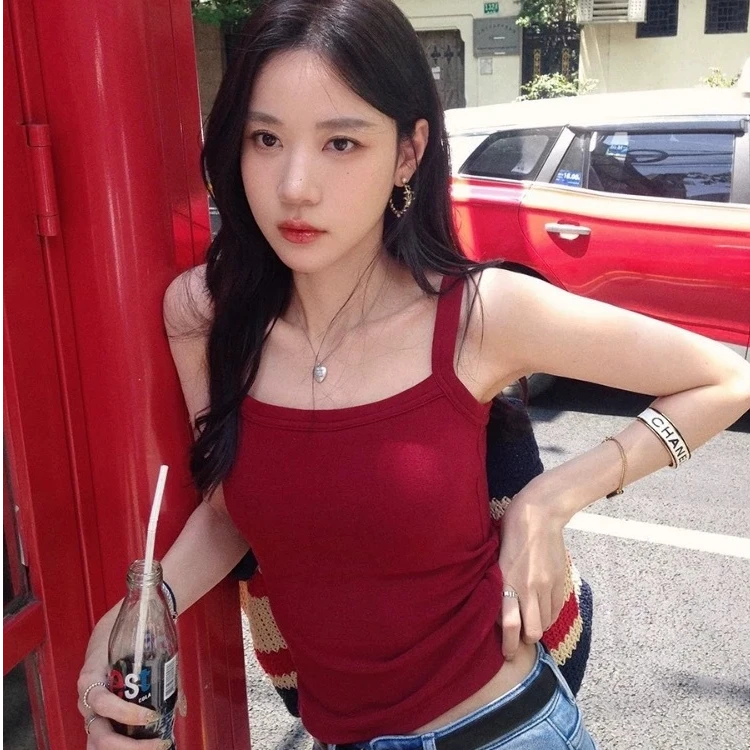 2428# 新款纯色修身侧边开叉棉质舒适亲肤百搭外穿辣妹背心女