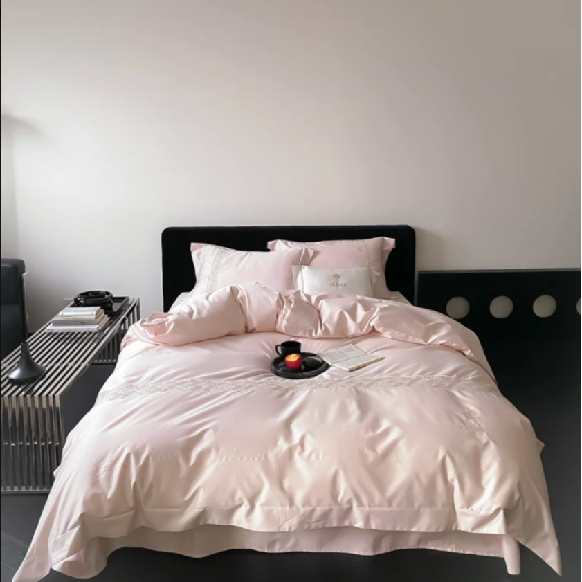 安欣 四件套 轻奢镂空简约真丝纯色磨毛绣花丝滑