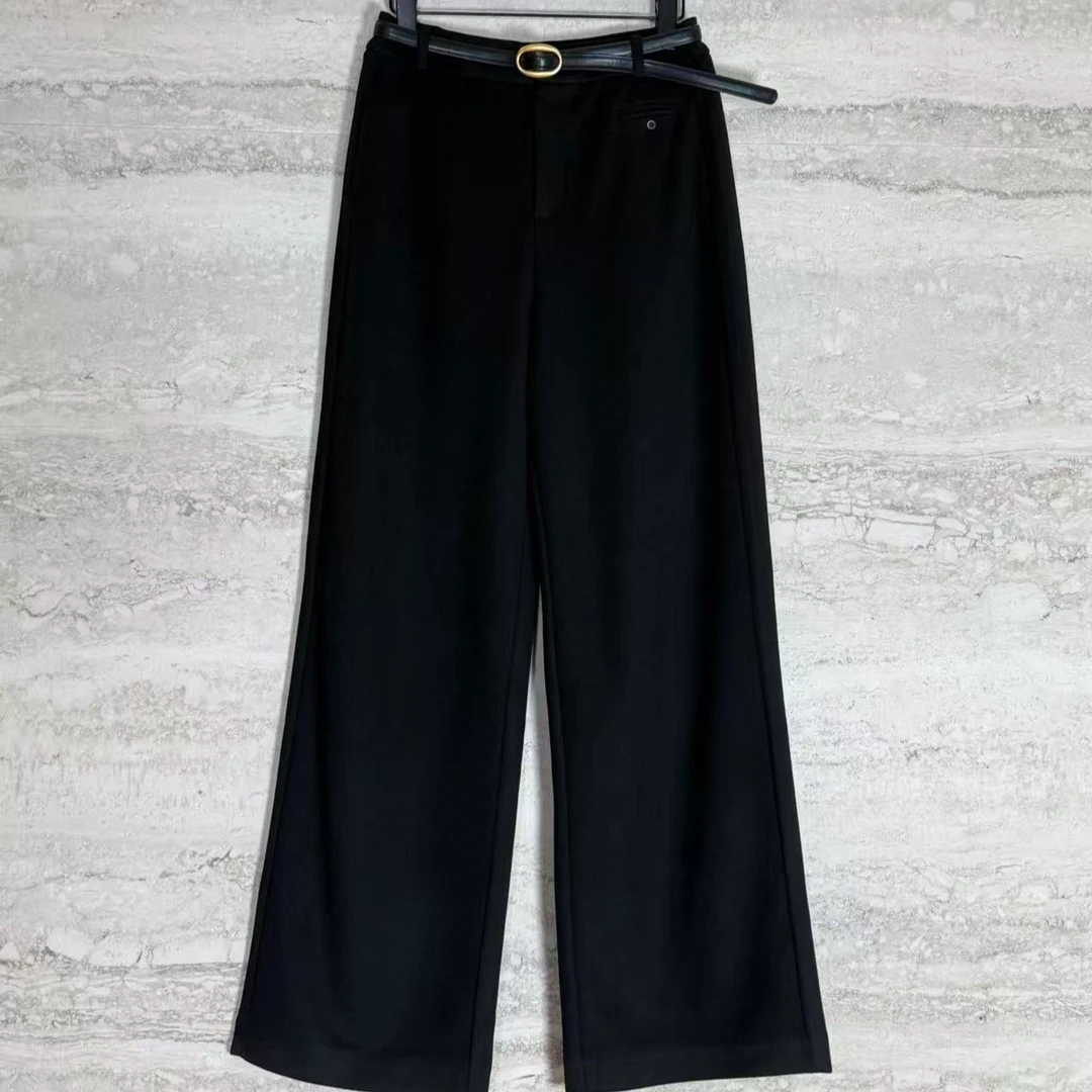 TANTAN 秋冬微弹时尚纯色高腰显瘦休闲阔腿裤3570