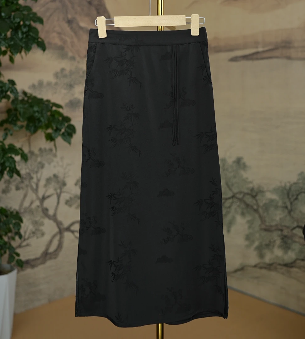 夏季新款百搭气质贵气优雅黑色薄款高腰时尚直筒裙