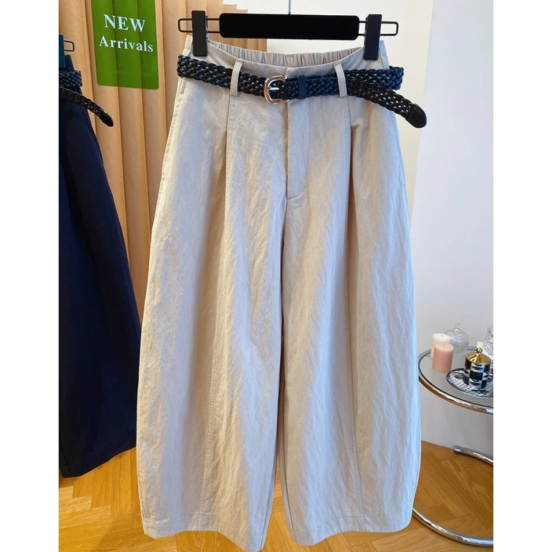 韩系九分休闲裤女2025新款宽松百搭阔腿裤气球裤奶奶裤配腰带裤子