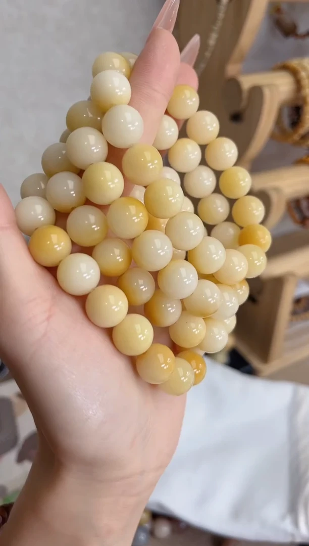 菩提根/象牙果手串A71溏心蛋玉化圆珠12瑕疵不补