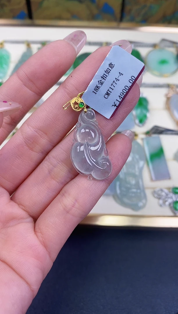 吊坠(不含链)18K金镶嵌翡翠如意18K金扣镶嵌@@CMT1774-4
