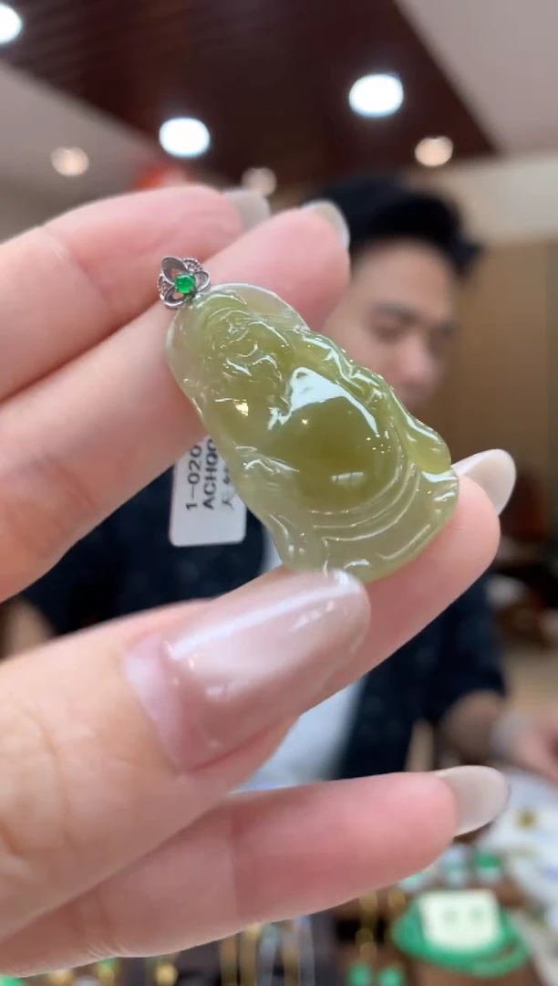 吊坠(不含链)18K金镶嵌翡翠财神
