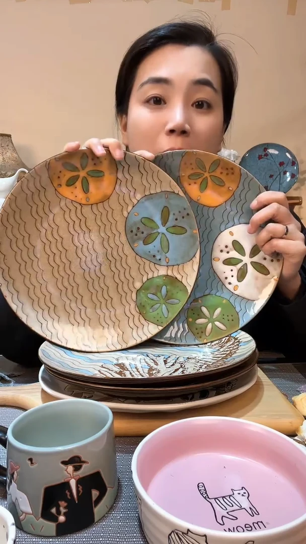 【闪购商品】瓷片2个10.5英寸莲藕手绘盘