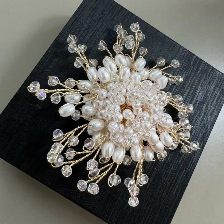 非金属仿珍珠胸针 高端定制白色织梦珍珠烟花胸针