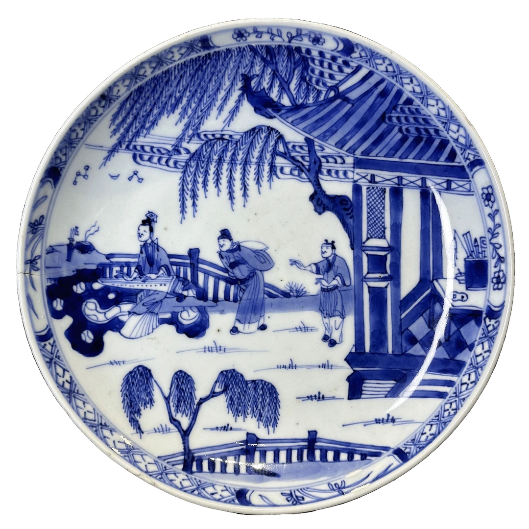 25320430y青花西厢记人物故事图盘