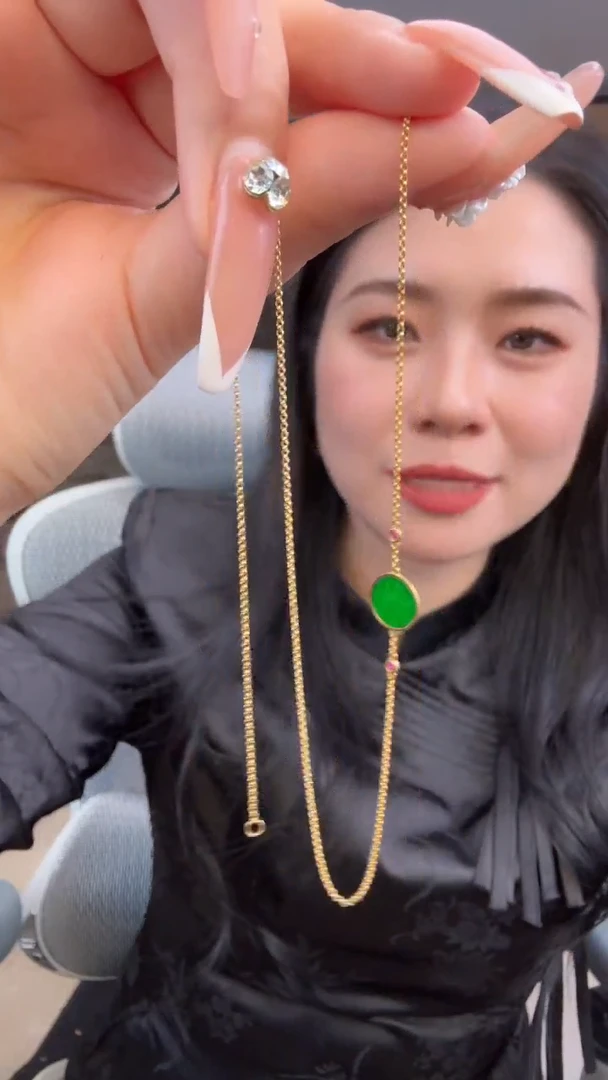 项链18K金镶嵌翡翠天然缅甸A货翡翠18K项链