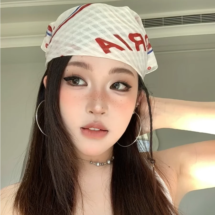 潮酷薄款女士头巾春夏美式包头巾千禧辣妹方巾时髦搭配丝巾女y2k