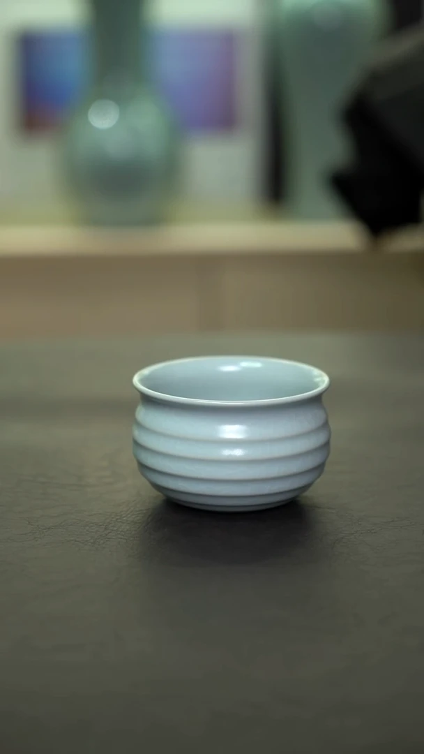 杯子瓷月白炫纹缸杯