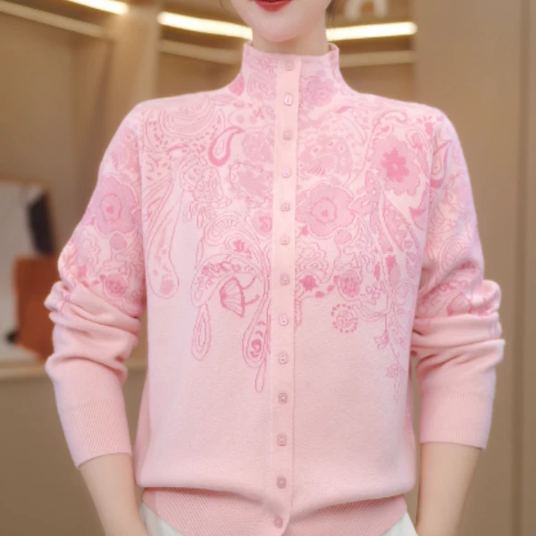 昄溪水瑟2025秋新款长袖毛衣女漂亮套头立领上衣女外搭气质保暖