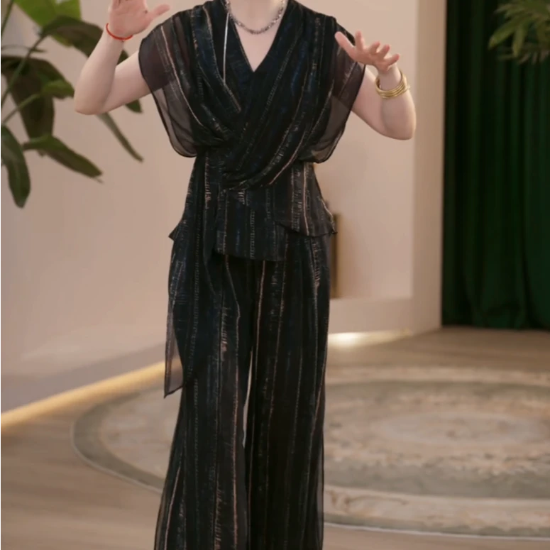 2025新款夏季妈妈装薄款时尚套装气质衬衣女装洋气减龄两件套HP