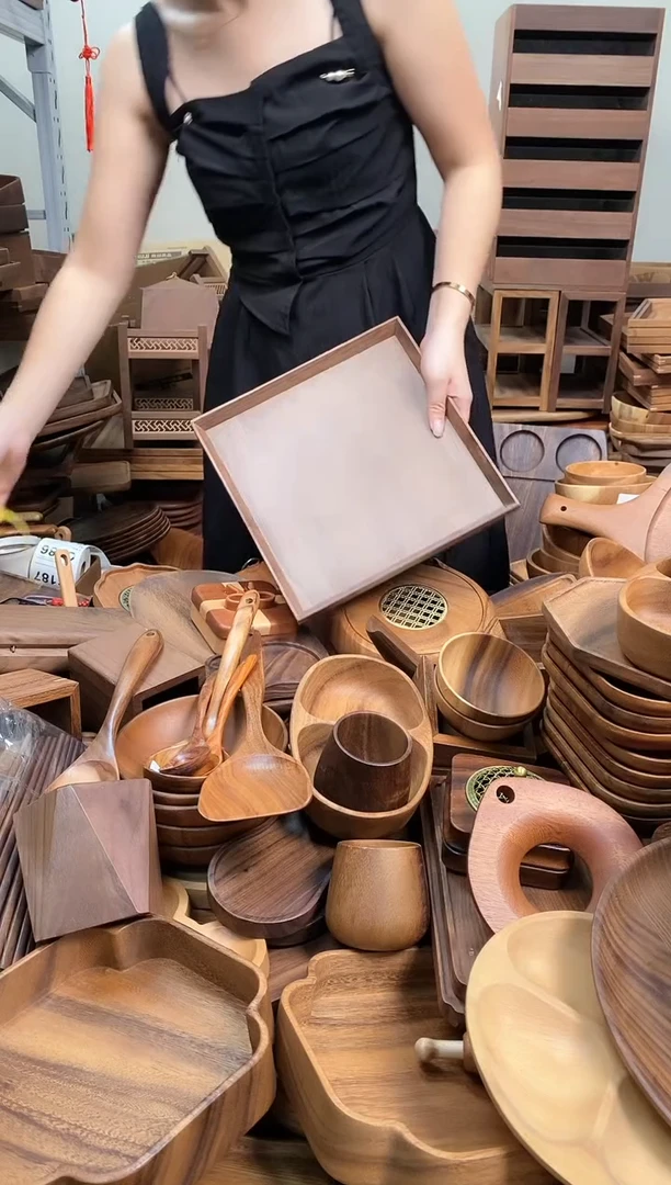 木   北美黑胡桃木榫卯正方盘28*28*2.5cm