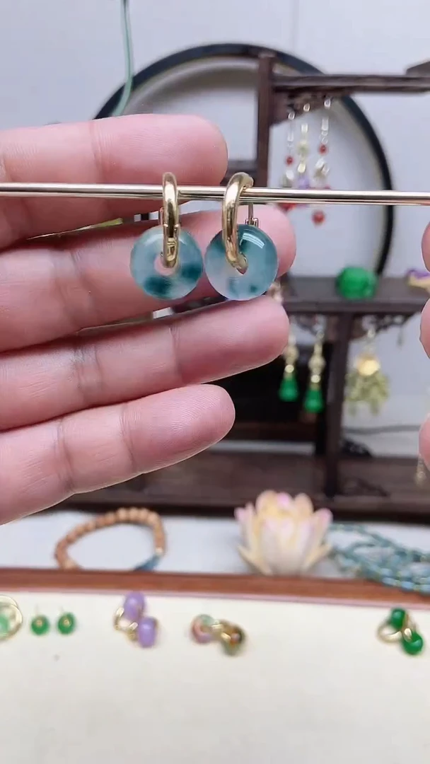 翡翠14K金镶嵌耳饰121号