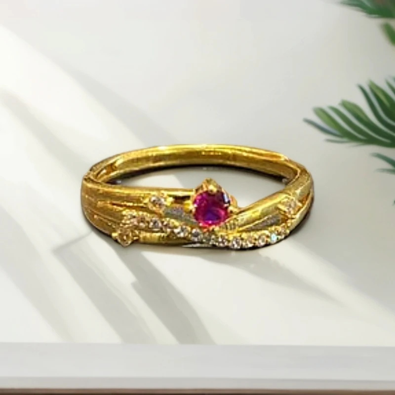 【中秋送礼】黄金足金999 红色锆石交叉星轨黄金戒指女小众设计