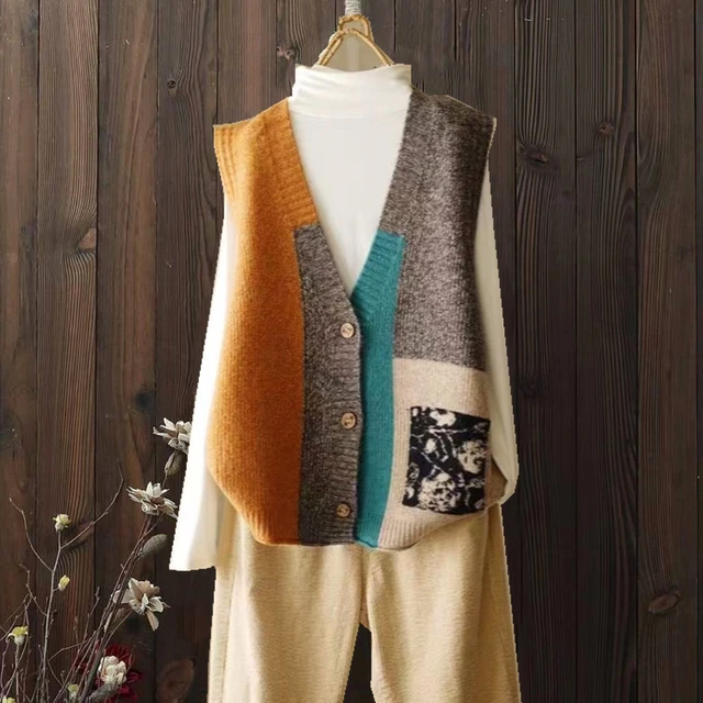 覆古针织背心开衫秋冬2025新宽松设计毛衣背心为妇女春天外背心