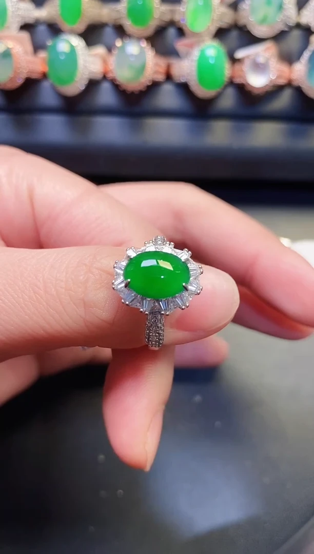 银S925镶嵌戒指翡翠天然