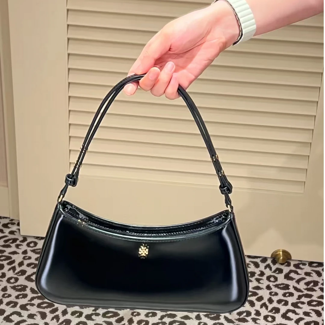 Tory Burch/汤丽柏琦黑色亮面横板月牙包单肩包 28-12