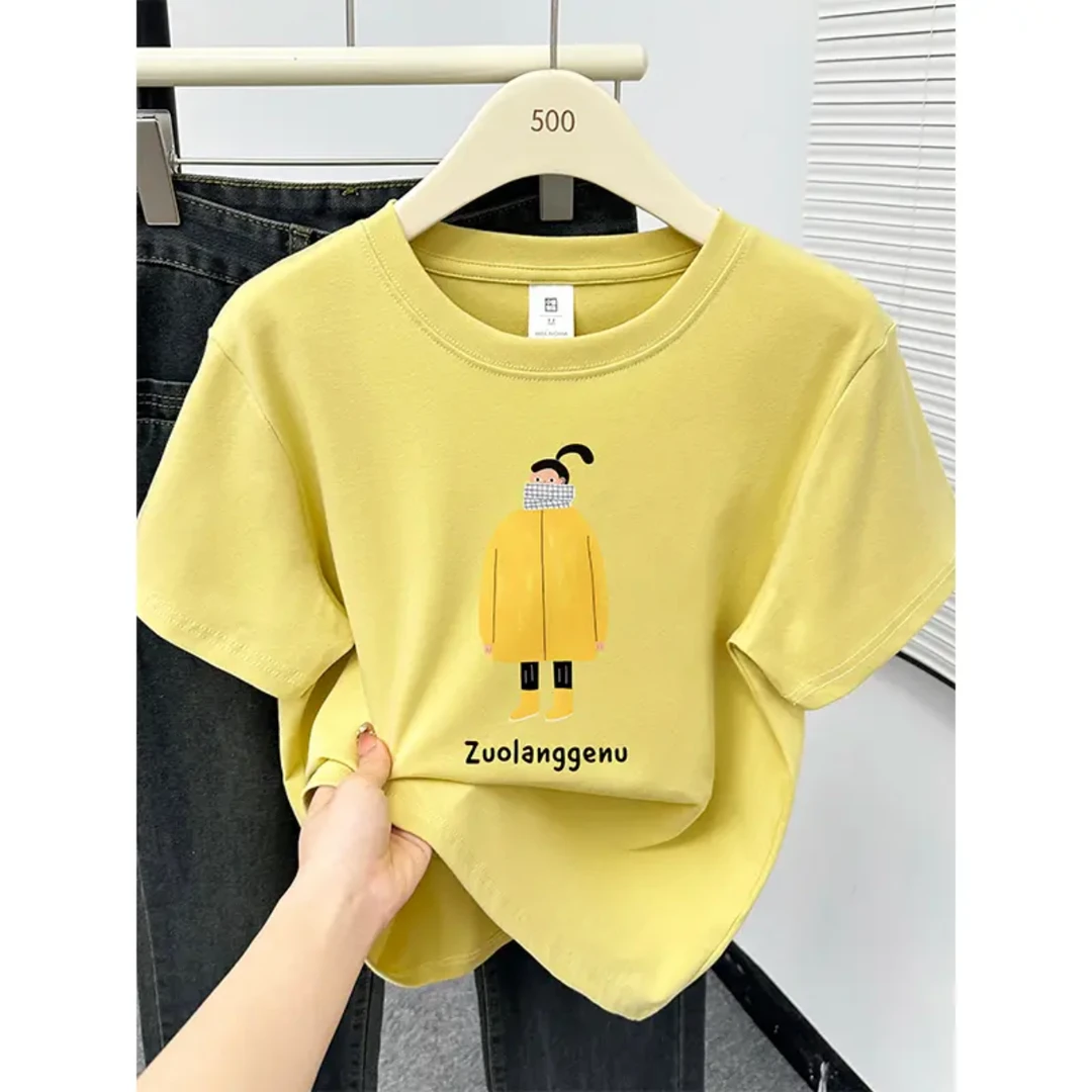 柠檬黄正肩显瘦短袖t恤女夏季新款韩版小个子减龄百搭圆领上衣女