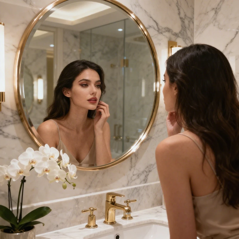 钢化卫生间镜子卫浴镜子洗手台化妆镜圆形镜免打孔挂墙玻璃浴室镜