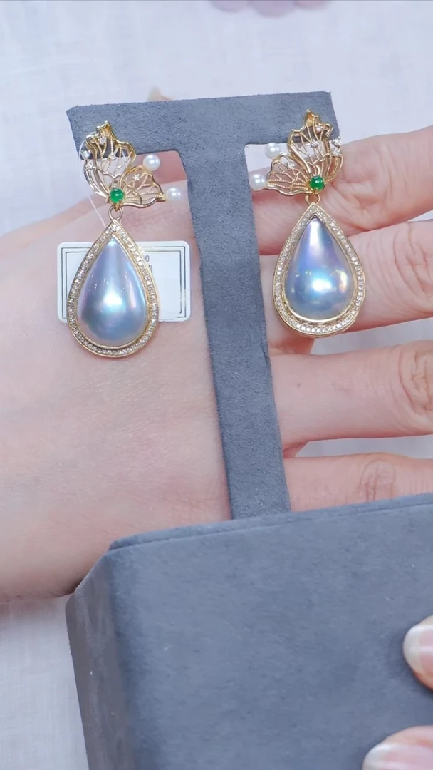 耳饰18K金镶嵌拼合珍珠（马贝珠）用****062【】