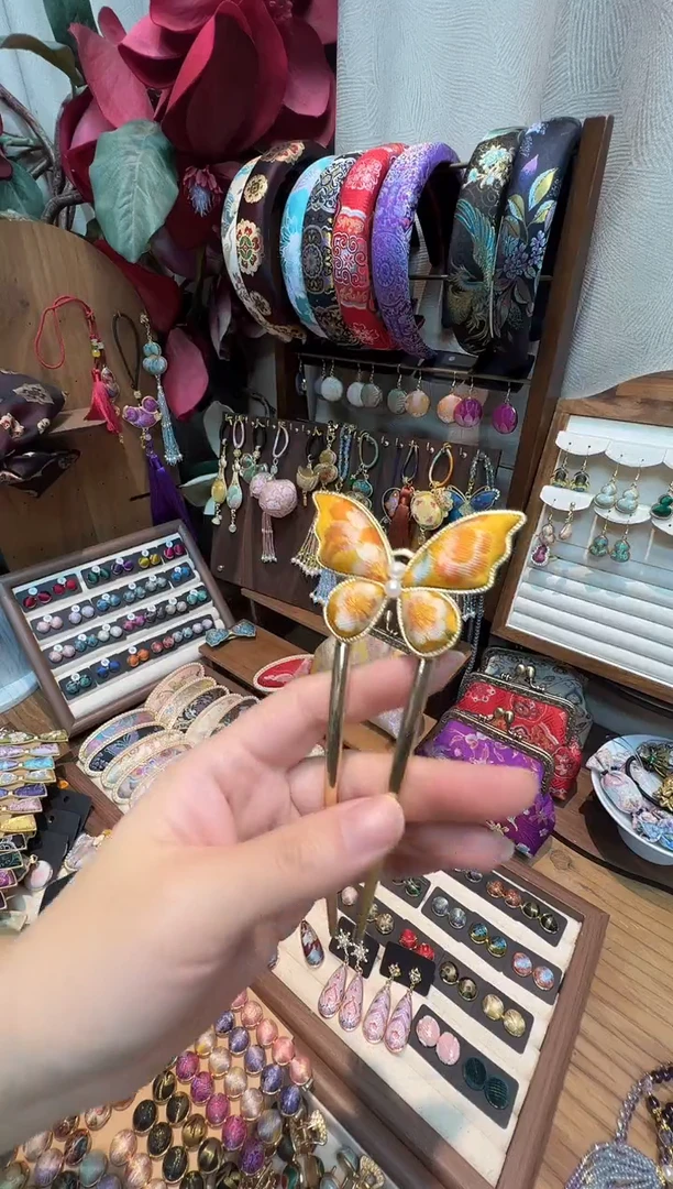 音*【孤品车12,12】三马金桔蝶恋花蝴蝶发钗