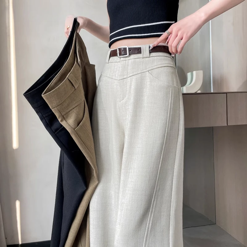 白色高级感阔腿裤女秋季2025新款爆款高腰垂感休闲宽松西装裤子