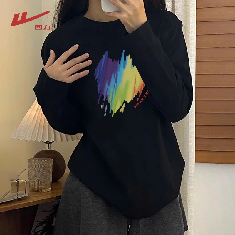 回力圆领长袖t恤春秋款2025新款时尚潮流美式复古风纯棉内搭上衣