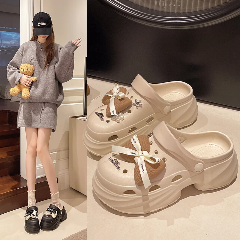 外穿洞洞鞋女款夏季新款软厚底增高防滑包头网红百搭玛丽珍凉拖鞋