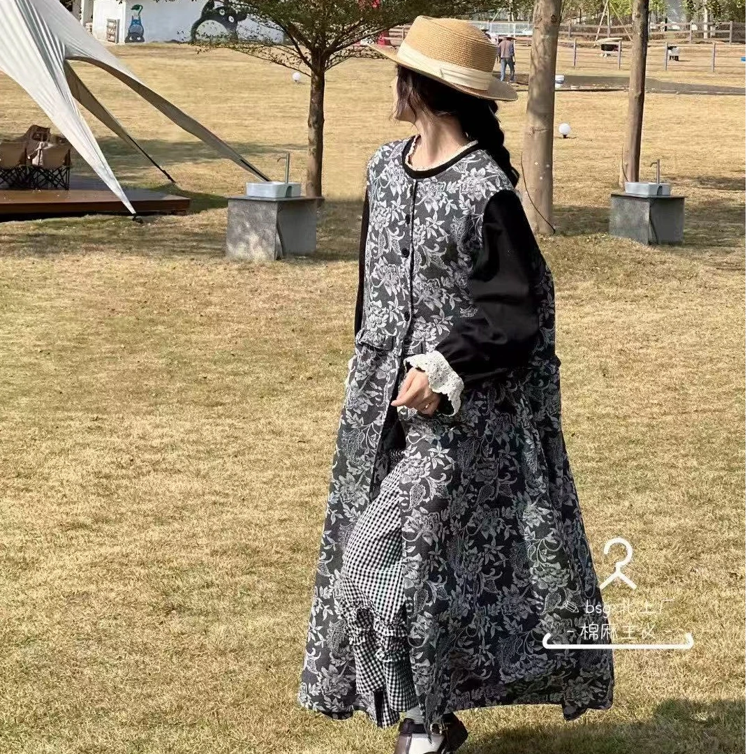 【小李】88045春秋新款定制棉麻提花面料马甲背心裙