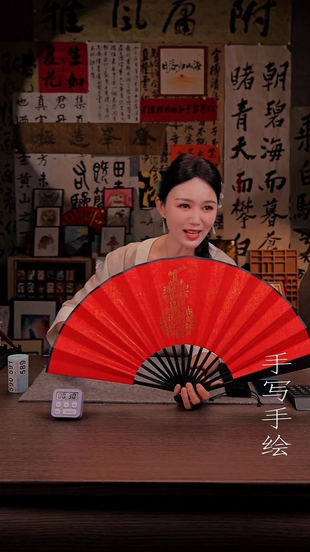 国画独**林589- 10寸 手写  扇子 福禄