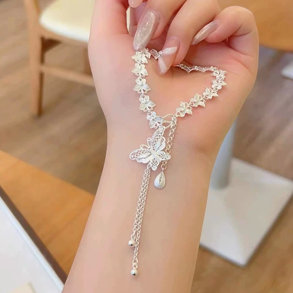 足银手镯 59号-蝴蝶流苏手链