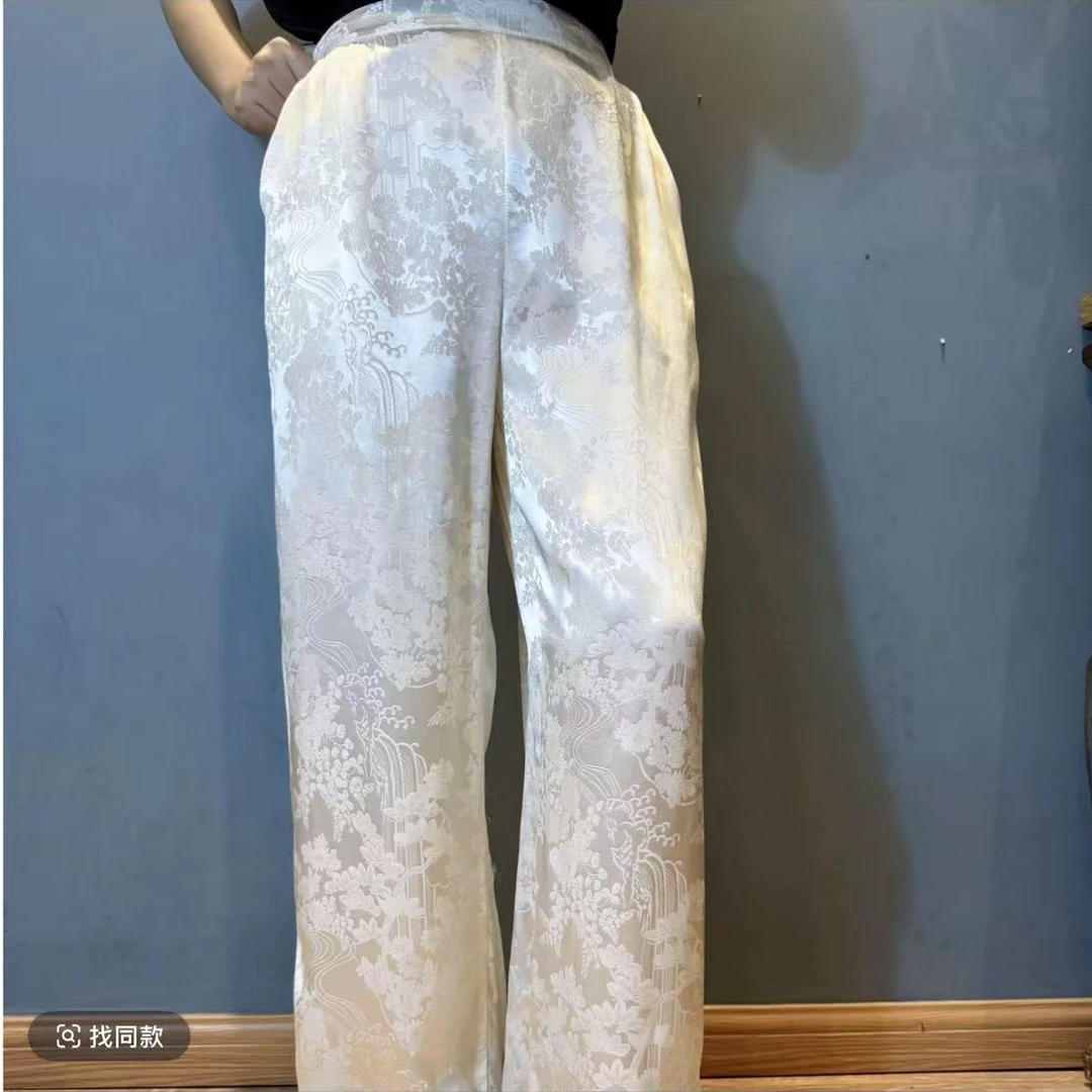 【高山流水】提花口袋薄款加棉加厚长裤复古休闲裤无弹高腰中腰0769